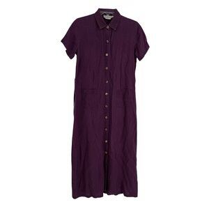MATCH Women Shirt Dress Size 8P Linen Coastal Button Up 90s Short Sleeve Purple